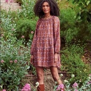 XIRENA Lea Dress in Golden Clover Floral Cotton Silk Blend Brown Garden Girly XS